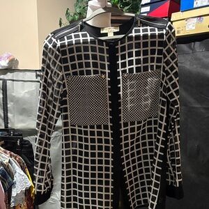 MICHAEL Michael Kors NWOT Black and White Checkered mainly sheer top Women Sz M